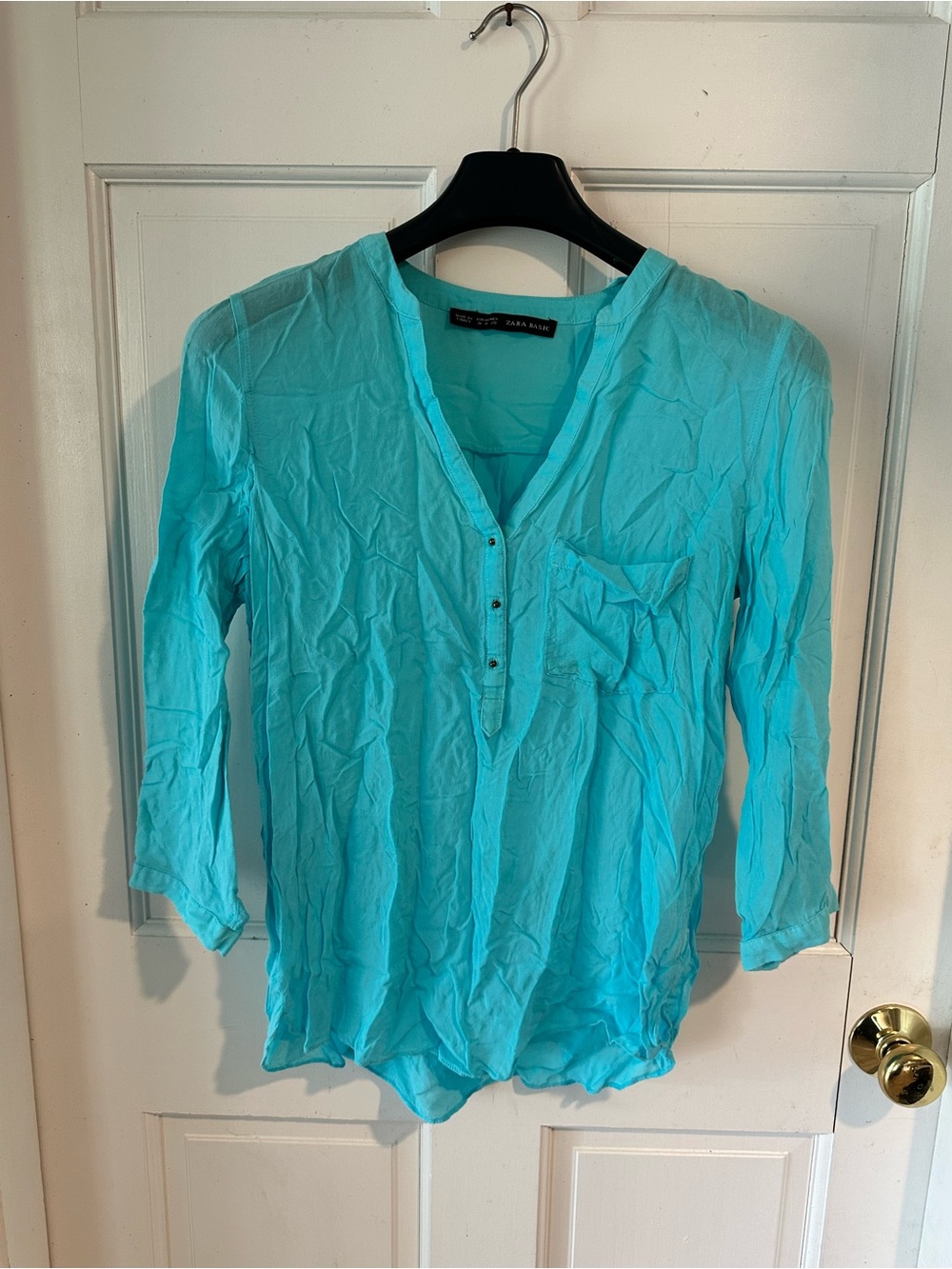 Zara Turquoise V-Neck Henley Tunic